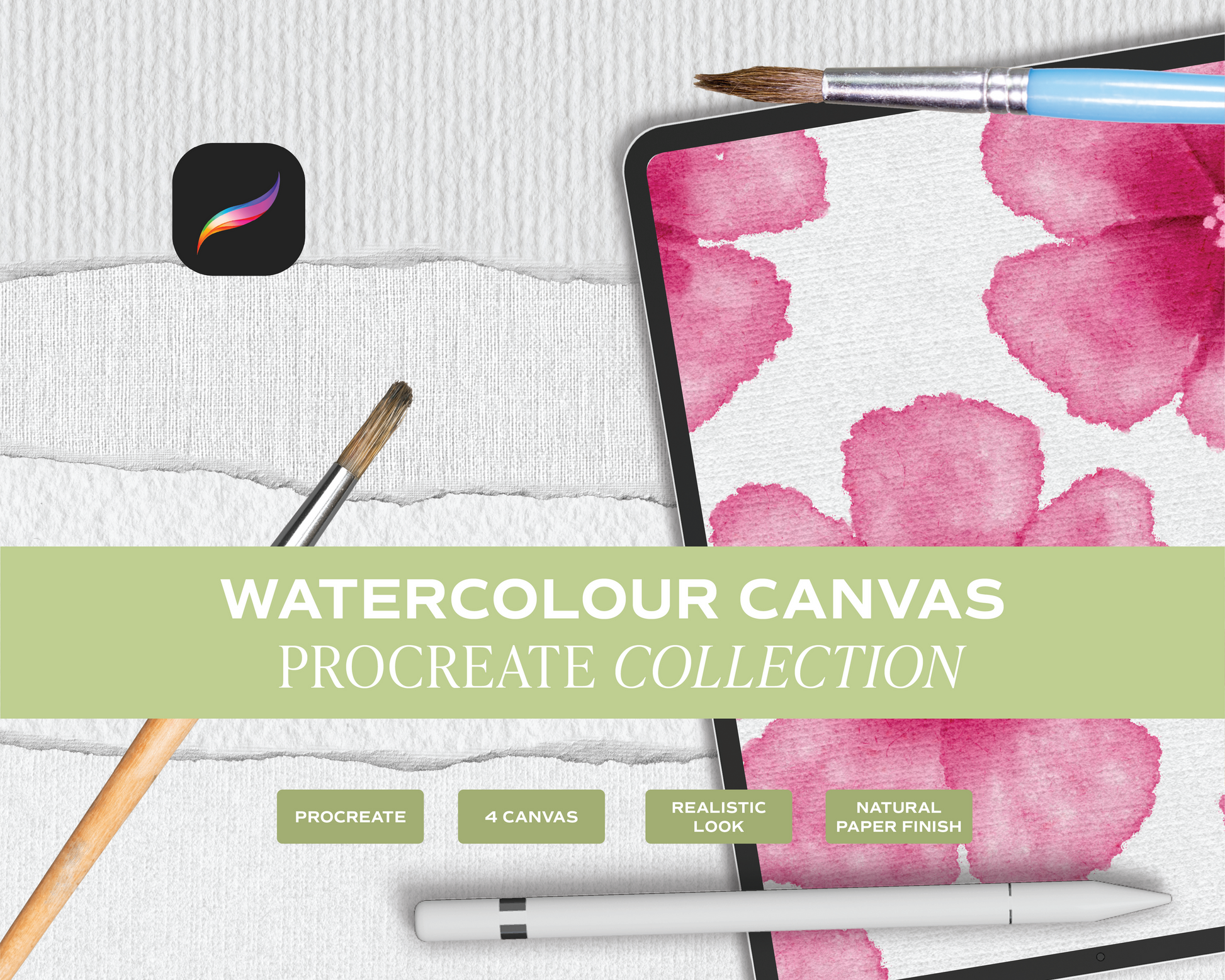 Realistic Watercolor Canvas Set for Procreate