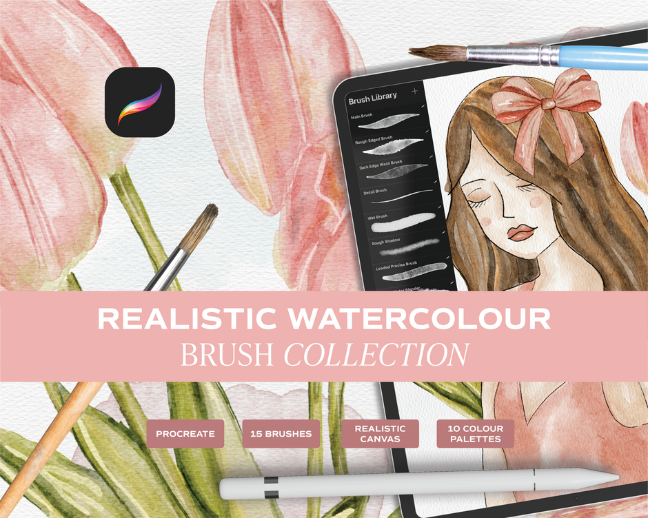 Realistic Watercolor Procreate Brush Set