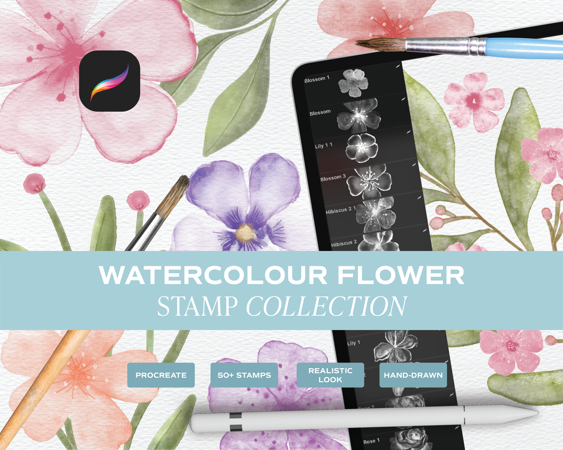 Watercolor Flower Stamp Collection